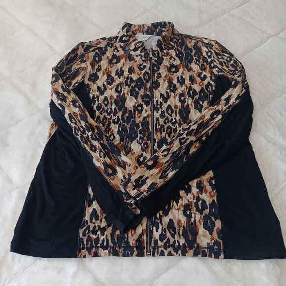 Laura Ashley Animal Print Full Zip Top Size PM - Picture 1 of 10